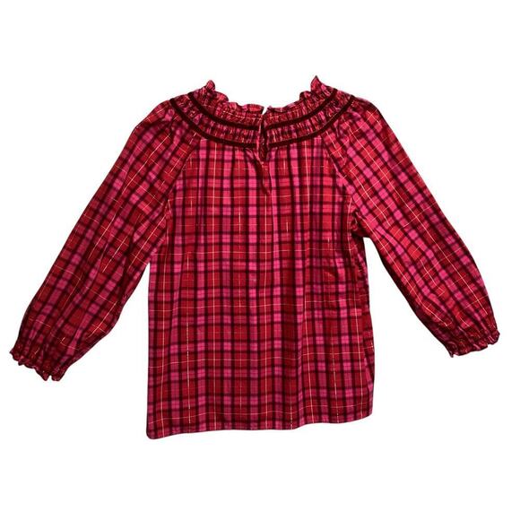 TALBOTS  velvet trim ruffled popover-moonlight plaid L - Picture 2 of 3